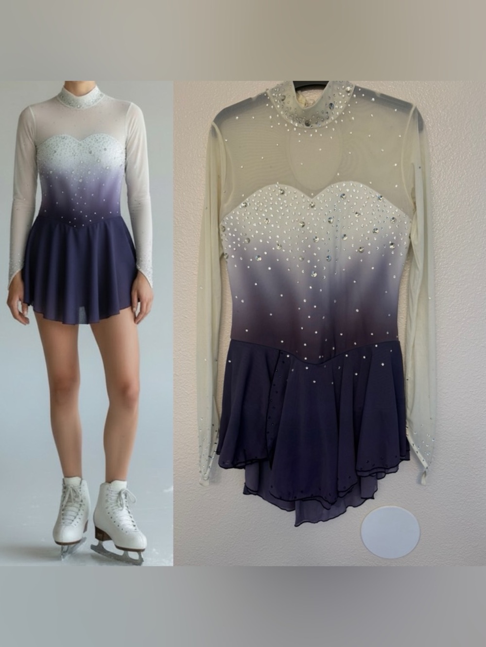 Custom solo dance ice skating dress ballet costume purple ombre illusion MA